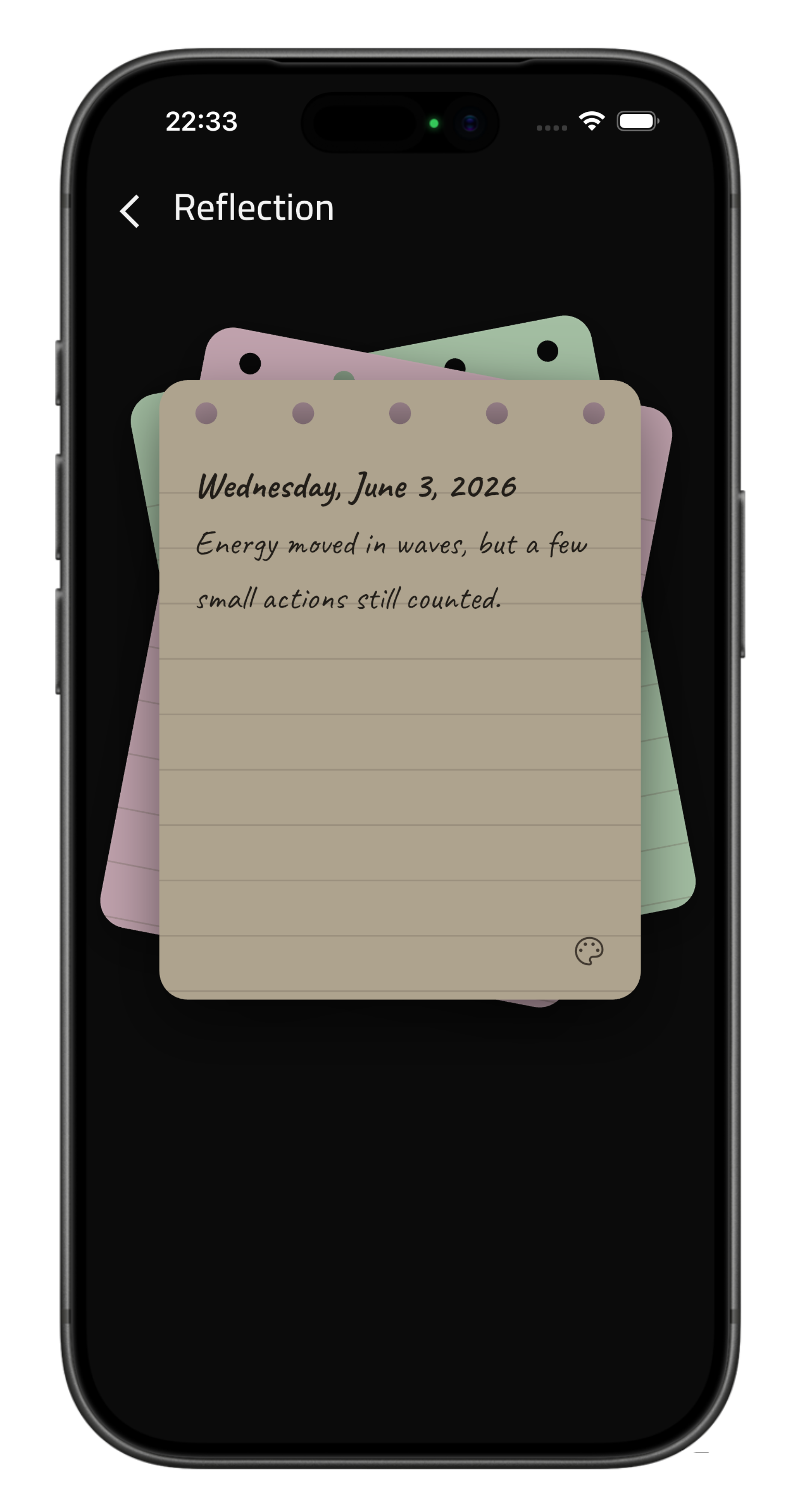 Habitsium reflection screen showing a handwritten daily note.