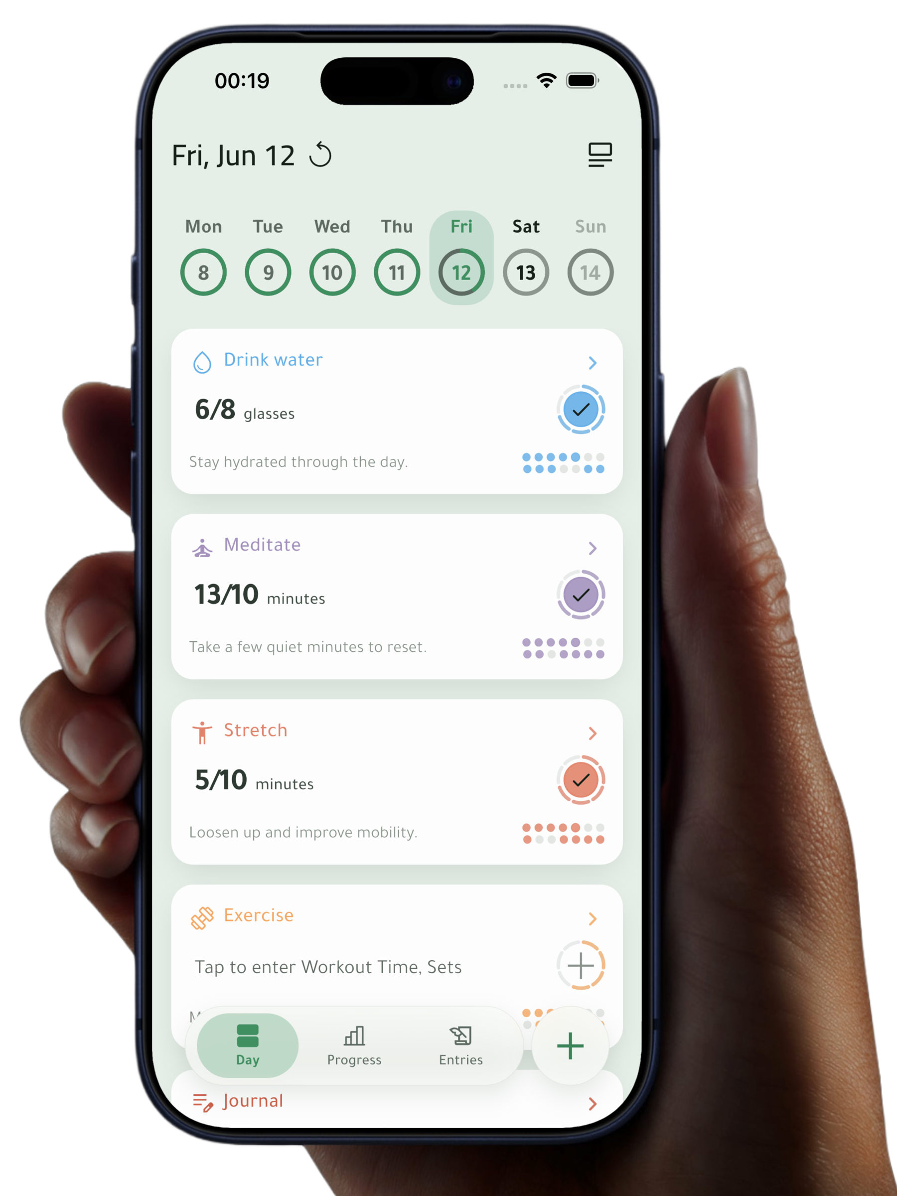 Habitsium app open on a phone held in one hand.